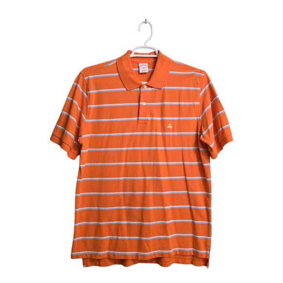 Brooks Brothers 346 Orange Striped Original Fit Polo Shirt Sz L - Picture 1 of 10